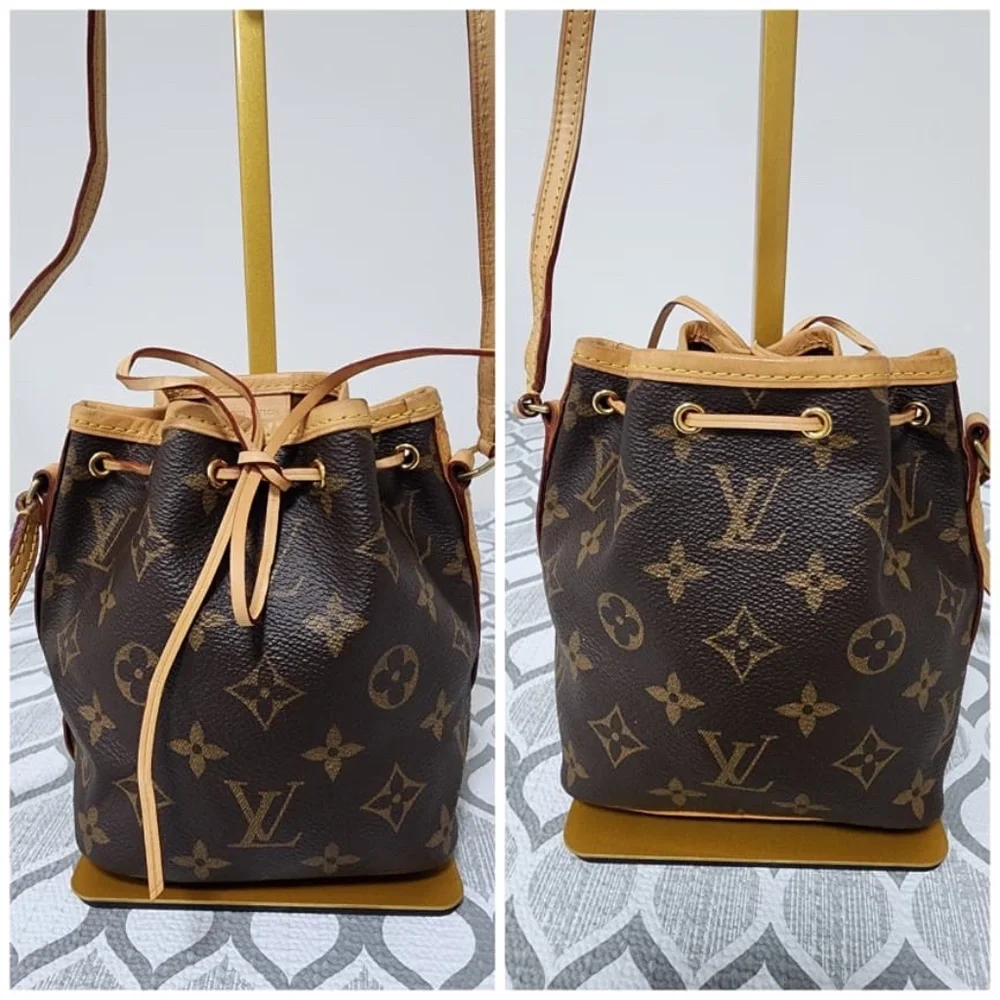 Authentic LOUIS VUITTON Monogram Nano Noe Bucket Bag Brown/Beige